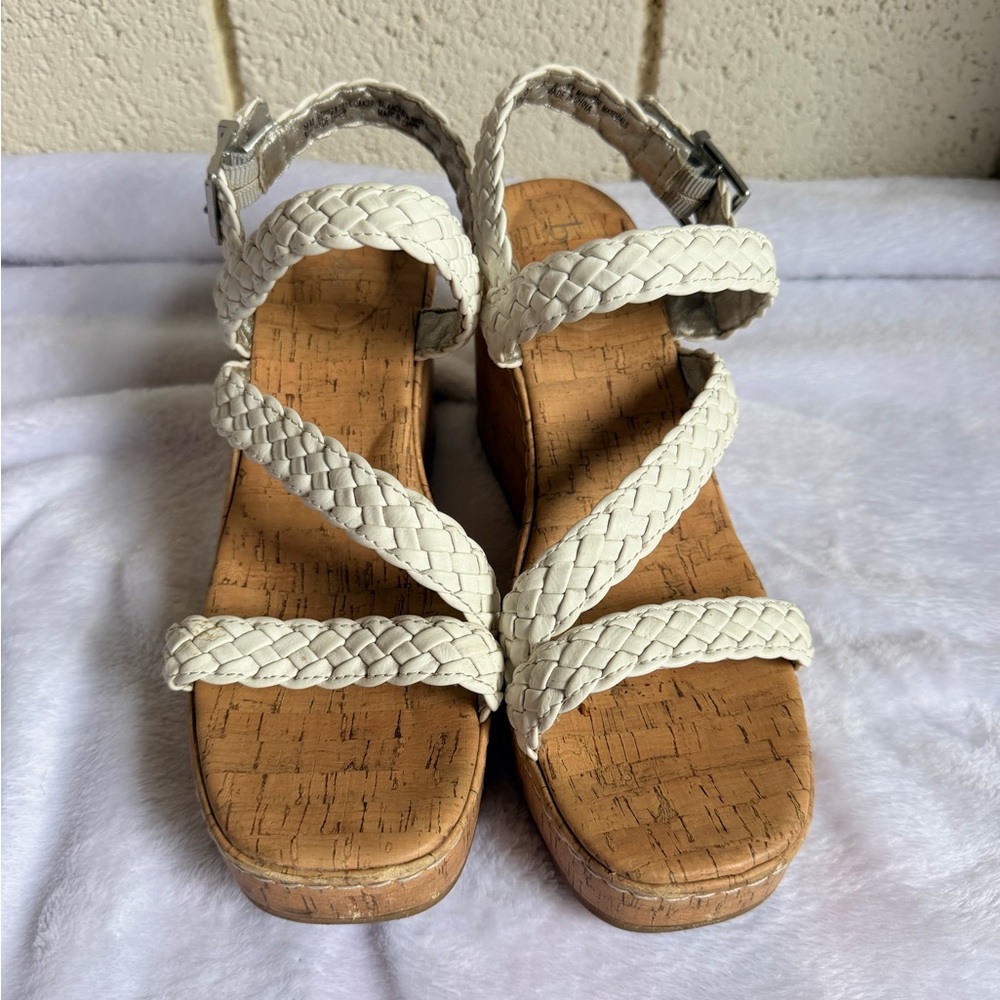 b.o.c. White Braided Cork Wedge Sandals Women’s size 9